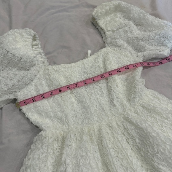Endless Rose White Puff Sleeve Rosette Mini Dress Size Small Anthropologie - Picture 6 of 8